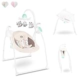 Lionelo Robin Baby Wippe Babyschaukel Elektrisch mit Liegefunktion Baby Schaukel 0 bis 9 kg Moskitonetz 12 Melodien 8 Schaukelgeschwindigkeiten Spieluhr mit Lichtprojektor (Beige/Grn)