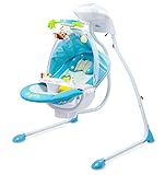 CARETERO Bugies Babyschaukel Babywippe Schaukelwippe drehbarer Sitz Timer elektronisches Mobile mit Lichern, Farbe: Blue